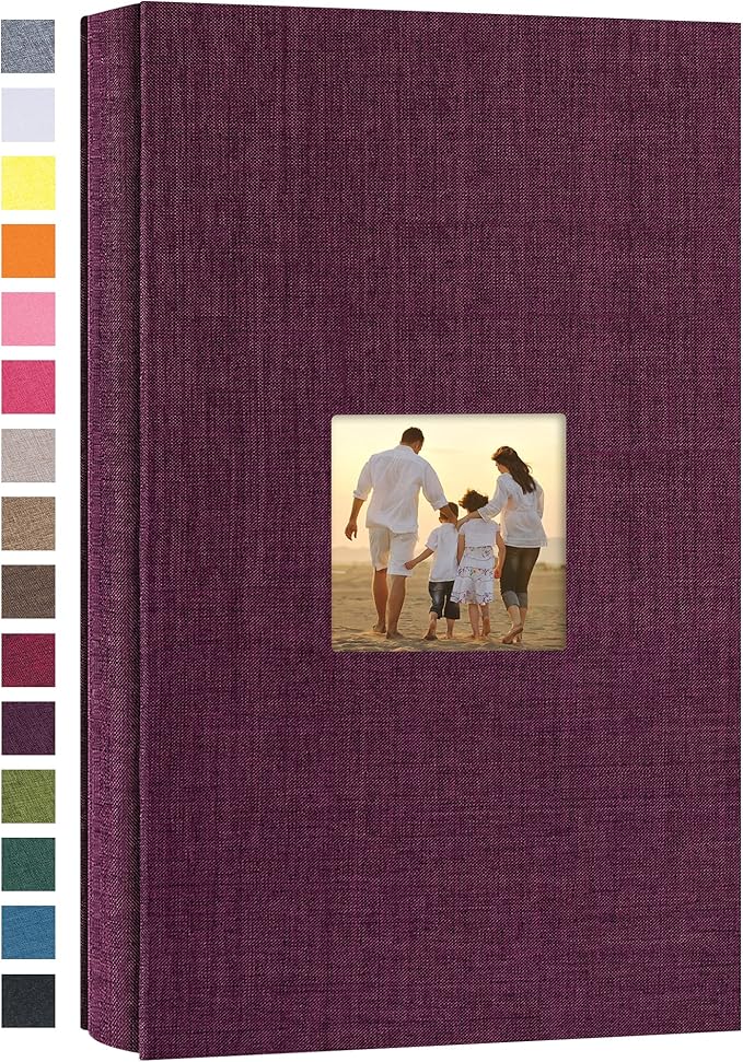 potricher Photo Album 4x6 Pictures, 300 Pockets, Linen Cover, Purple | Linen Cover, Front Window, Large Capacity 4x6 Picture Albums, Photo Book for Family, Wedding, Anniversary, Baby, Keepsake by potricher
