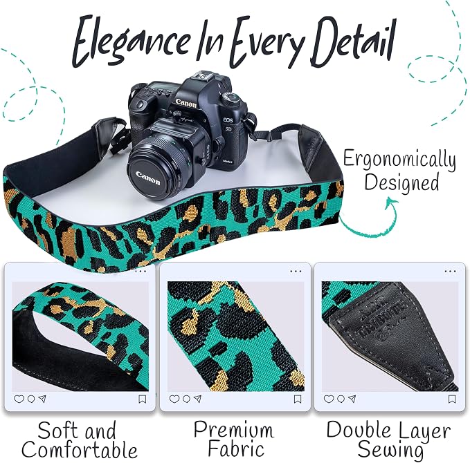 Art Tribute Camera Strap - Shoulder, Crossbody & Neck Camera Strap for Photographers, Fits All Cameras, Canon Nikon Sony Fujifilm, Padded Strap W/Quick Release, Embroidered Cotton & Leather Ends - Image 3