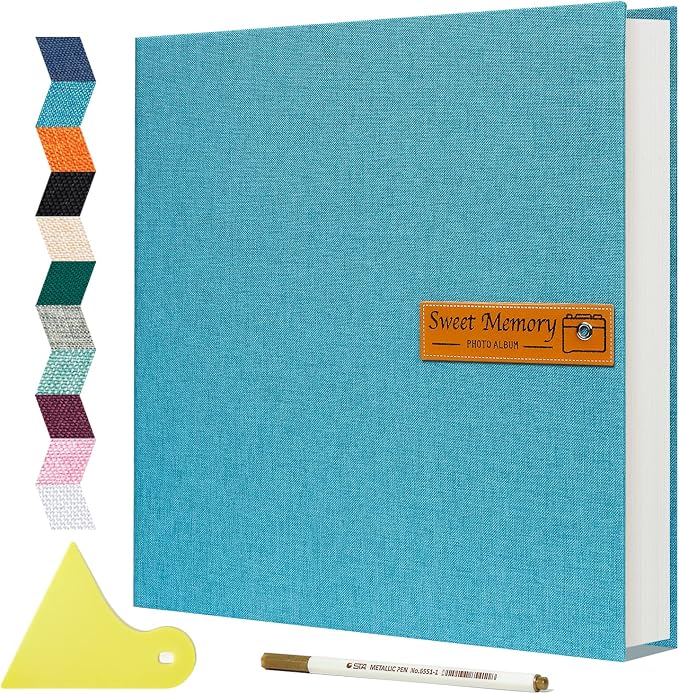 Spbapr Large Photo Album Self Adhesive Magnetic Scrapbook,DIY Scrapbook Album for 4x6 5x7 8x10 Picture,40 Pages Linen Cover Memory Book for Wedding Family Baby Pets, with Metallic Pen and Scraping by Spbapr