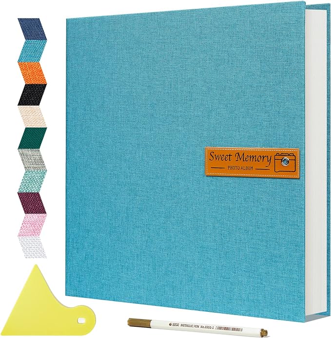 Spbapr Large Photo Album Self Adhesive Magnetic Scrapbook,DIY Scrapbook Album for 4x6 5x7 8x10 Picture,60 Pages Linen Cover Memory Book for Wedding Family Baby Pets, with Metallic Pen and Scraping by Spbapr
