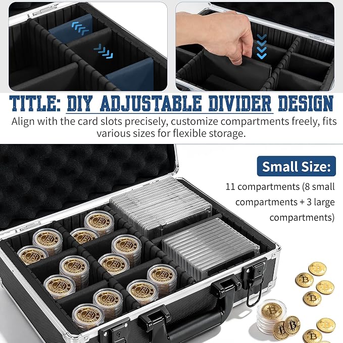 Aluminum Storage Case with Adjustable Dividers, Multi-Function Lockable Storage Carrying Case for Graded Card, Barber Tools, Makeup Tools, etc (Medium) ﻿ - Image 5