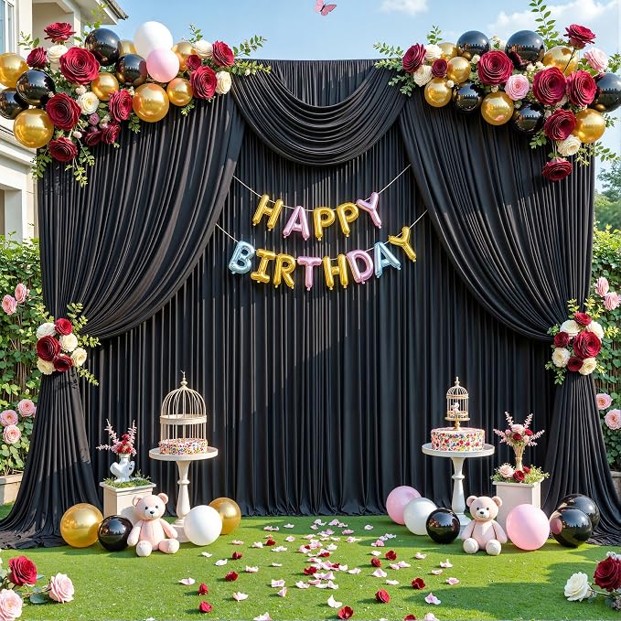 4 Panels Black Backdrop Curtain for Parties Wrinkle Free Black Photo Curtains Backdrop Drapes Fabric Decoration for Birthday Party Wedding 20ft(W) x 10ft(H) - Image 8
