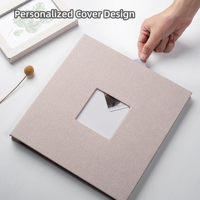 HoneyTolly Large Photo Album Self Adhesive with Picture Display Window, DIY Scrapbook Album for 4x6 8x10 Pictures, 40 Pages Linen Cover Memory Book with Scraper and Metallic Pen(Beige) - Image 2