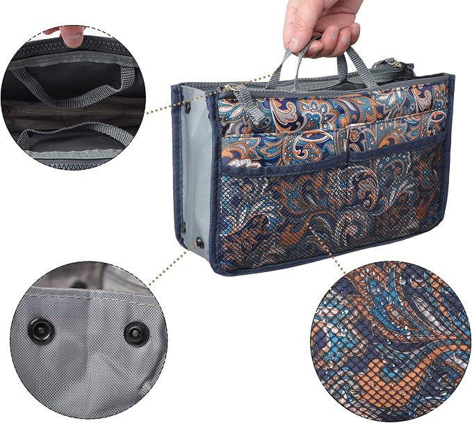 Vercord Purse Organizer Insert for Handbags Bag Organizers Inside Tote Pocketbook Women Nurse Nylon 13 Pockets Splash Wave Small - Image 4