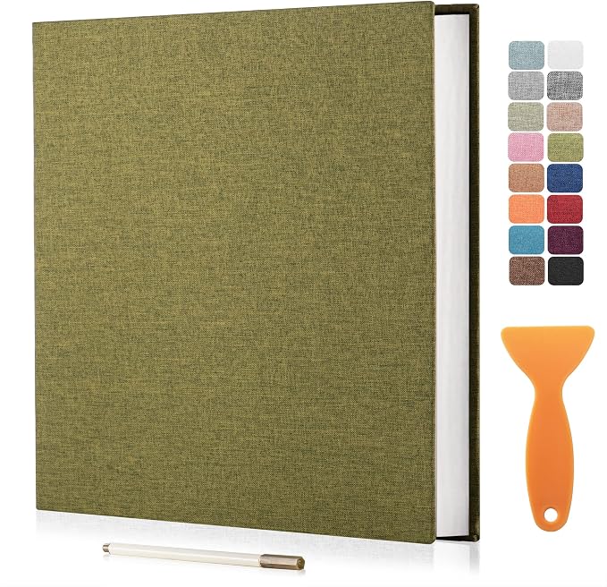 Large Photo Album Self Adhesive Scrapbook Album for 4×6 5×7 8×10 Pictures DIY Magnetic Linen Cover Album 40 Pages for Family Wedding Gifts with Metal Pen and Plastic Board by HenPisen