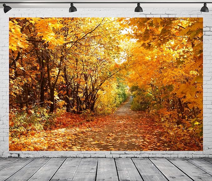 9x6 FT Fall Leaves Forest Autumn Backdrop Wedding Party Park Bridal Shower Theme Background for Photography YouTube Outdoor Travel Family Birthday Photo Props, Clear - Image 3