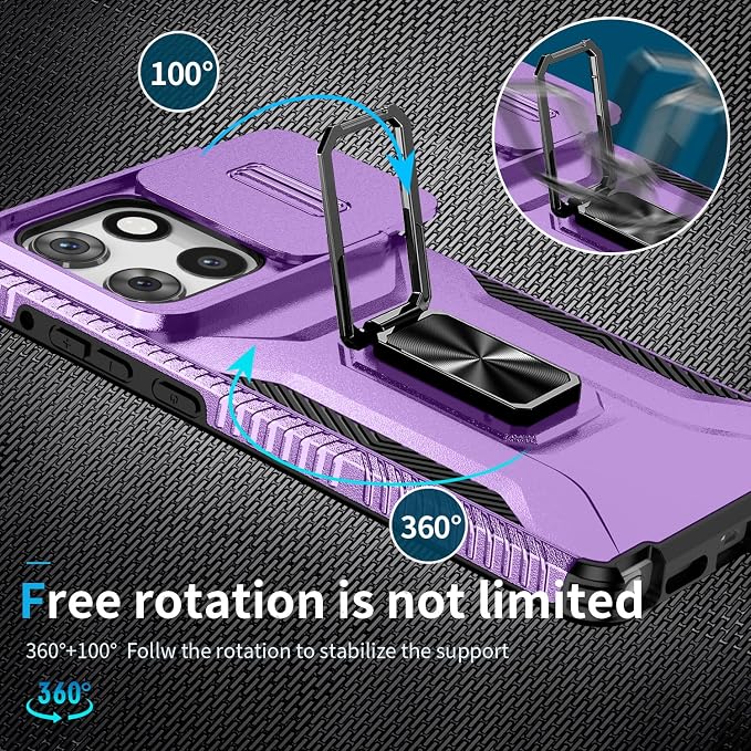 for Moto G Stylus 2025 Case,with Sliding Camera Lens Cover,HD Screen Protector,360° Rotating Kickstand, Military-Grade Shockproof Protective Cover for Motorola G Stylus 5G 2025,Purple - Image 5