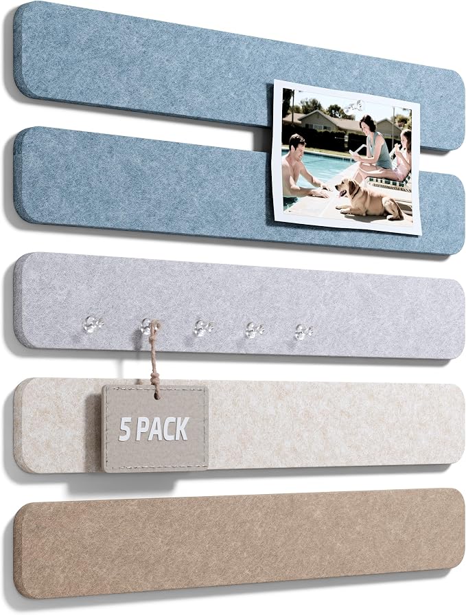 Fluxynara 13" x 2" Felt Wall Panels, Coastal | 5-Pack Includes 35 Push Pins and Adhesive Tabs for Photos, Notes and Decor in Bedroom Doors, Home Office or Studios by FLUXYNARA