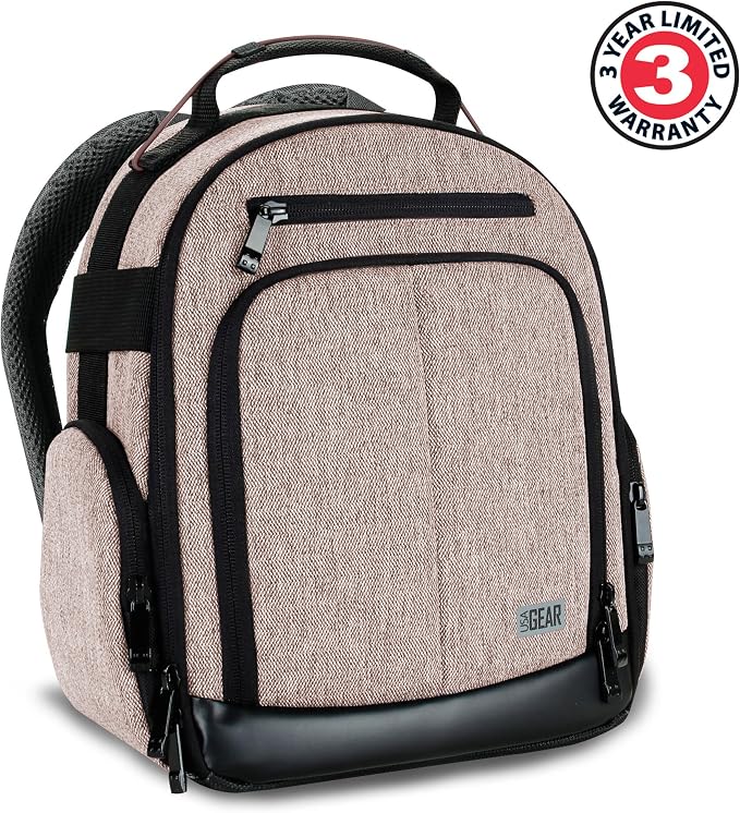 USA Gear Portable Camera Backpack for DSLR with Customizable Accessory Dividers, Weather Resistant Bottom and Comfortable Back Support - Compatible with Canon, Nikon, Sony, Fujifilm, and More (Brown) - Image 2