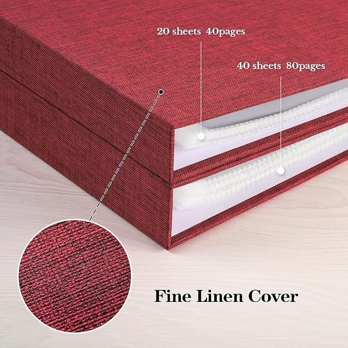 Mublalbum 12x12 Inch 3 Ring DIY Scrapbook Photo Album 40 Pages, Red | 3 Ring Binder Scrapbook, Linen Cover, 20 Plastic Sleeves 40 Pages, Memory Book for Wedding, Baby, Family, DIY Projects - Image 6