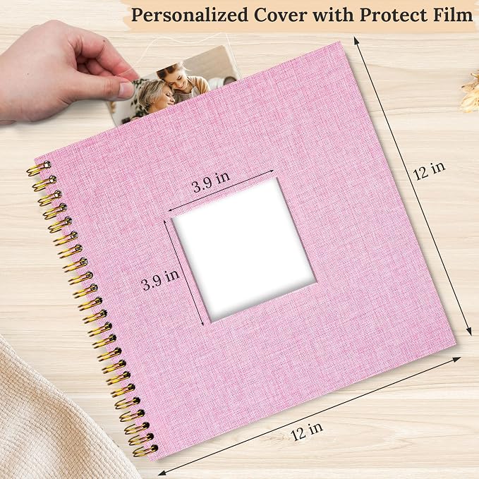 12"x12" Scrapbook Photo Album Linen Cover 40 Sheets 80 Pages White Paper | Pink Hardcover Kraft White Pages Memory Book, for Travel Wedding Guest Book Christmas Baby Shower Fits 4x6 & Instant Photos - Image 2