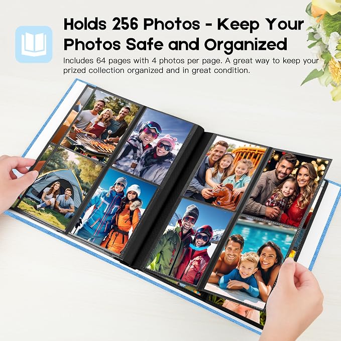 Aevdor 3.5x5 Photo Album, Holds 256 Photos, Linen Cover, Blue | Vertical 3.5x5 Clear Pockets, Front Display Window, Baby, Travel, Family & Anniversary Memories - Image 2