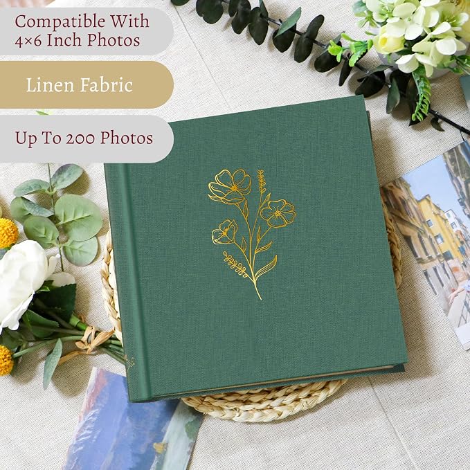 Holoary Photo Album 4x6 200 Photos, 200 Pockets 4”x6” Picture Album, Linen Fabric Cover Big Picture Book for Photos with Writing Area, 4x6 Photo Albums for Family Weddings Travel Memories(Dark Green) - Image 6