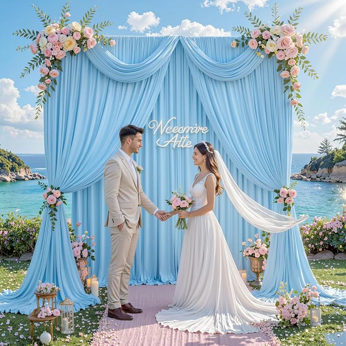 10 ft x 8 ft Wrinkle Free Baby Blue Backdrop Curtain for Parties, Polyester Light Blue Photo Backdrop Drapes for Birthday Wedding Party Baby Shower Photography - Image 5
