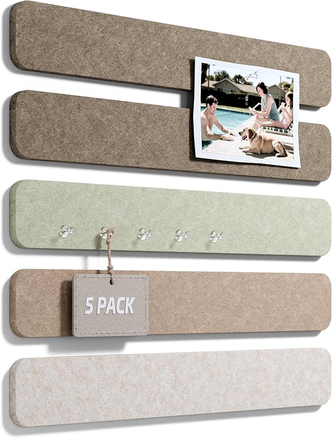Fluxynara 13" x 2" Felt Wall Panels, Linen Dusk | 5-Pack Includes 35 Push Pins and Adhesive Tabs for Photos, Notes and Decor in Bedroom Doors, Home Office or Studios by FLUXYNARA