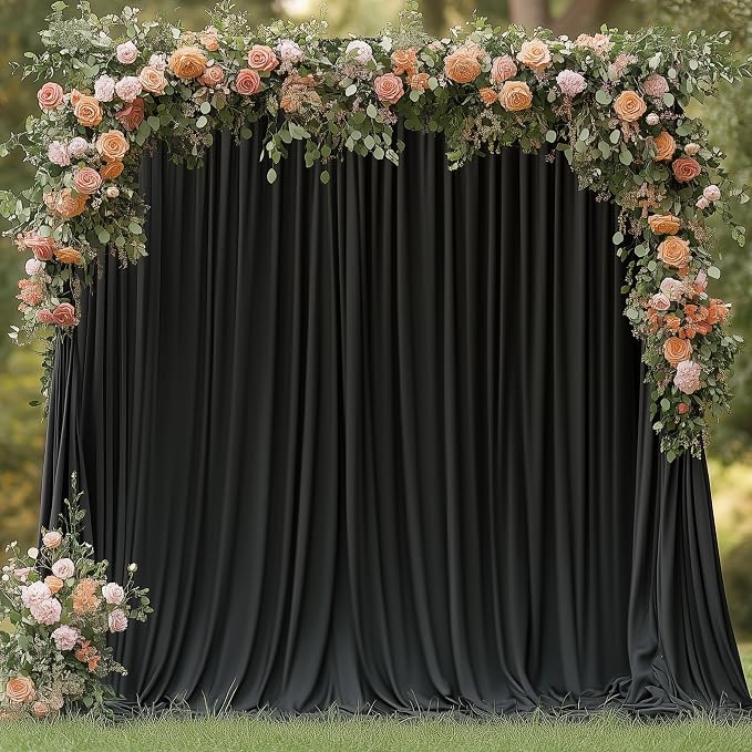 Black Backdrop Curtain for Wedding Parties Backdrop Drapes 10x10FT | Wrinkle Free Polyester Curtain Backdrop Black Draping Fabric for Backdrop Photoshoot Birthday Party Background,2 Panel 5x10FT by Wokceer