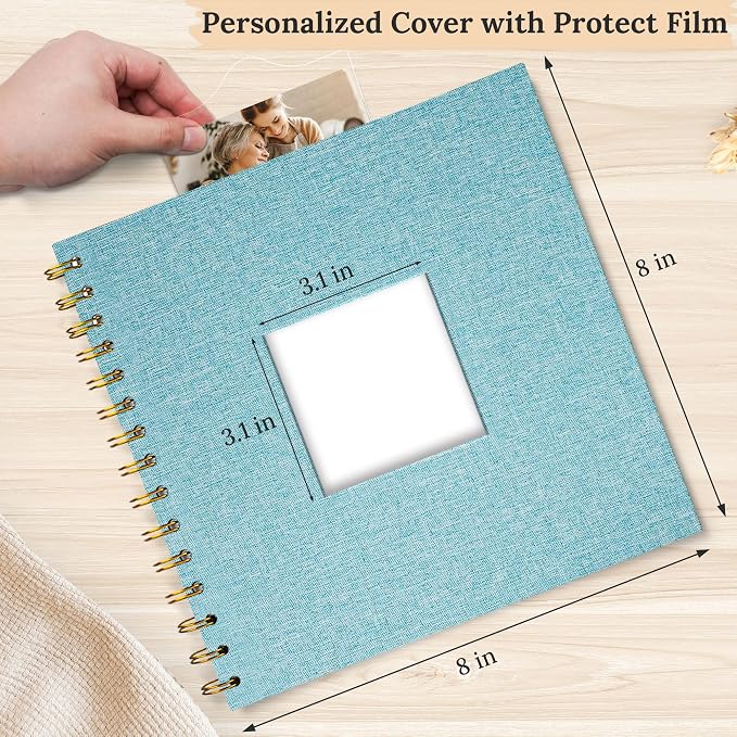 8"x8" Scrapbook Photo Album Linen Cover 20 Sheets 40 Pages White Paper | Blue Hardcover Kraft White Pages Memory Book, for Travel Wedding Guest Book Christmas Baby Shower Fits 4x6 & Instant Photos - Image 2
