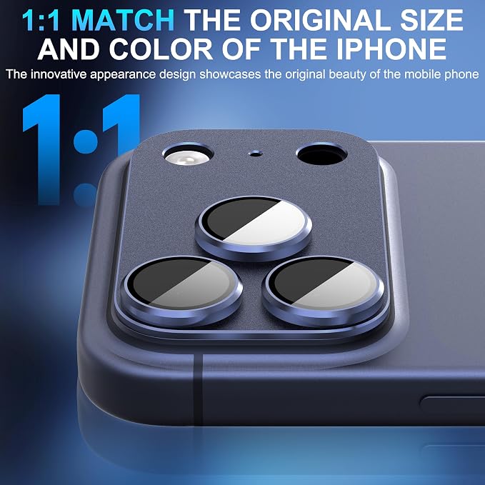 Suoman for iPhone 17 Pro Max Camera Lens Protector -Dark Blue | [All-in-one Frosted] [Strong-Adhesion] Metal Frame Tempered Glass Camera Lens Cover - Image 5