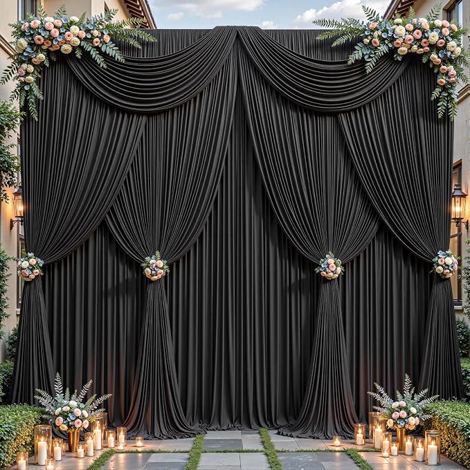 32ftx10ft Wrinkle Free Black Backdrop Curtain - 10 Feet Photography Backdrop Drapes, Silky Polyester Back Drop Cloth for Wedding Baby Shower Balloon Arch Background - Image 2