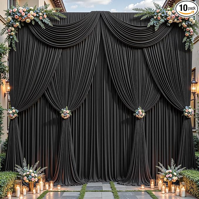 40ftx10ft Wrinkle Free Black Backdrop Curtain - 10 Feet Photography Backdrop Drapes, Silky Polyester Back Drop Cloth for Wedding Baby Shower Balloon Arch Background by Unknown