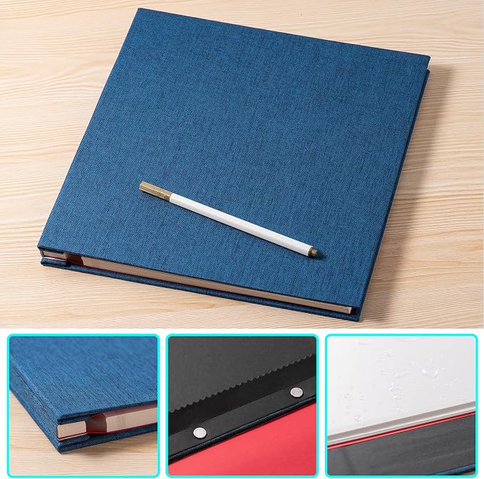 Large Photo Album Self Adhesive for 4x6 5x7 8x10 Pictures Magnetic Scrapbook Album 20 Sheets / 40 Pages Linen Cover DIY Photo Album with A Metallic Pen and and Plastic Board(Blue) - Image 5