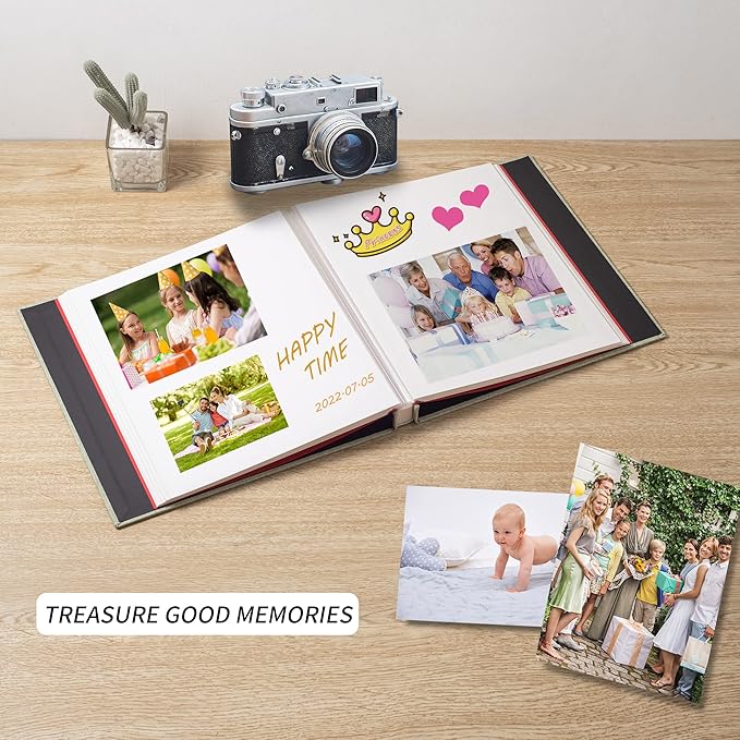 Photo Album Self Adhesive 3x5 4x6 5x7 6x8 8x10 8.5x11 11x10.6 Magnetic Scrapbook Album DIY Length 11x10.6 Inch 40 Pages Linen Cover DIY Photo Album with A Metallic Pen and DIY Accessories(Grass Green) - Image 3