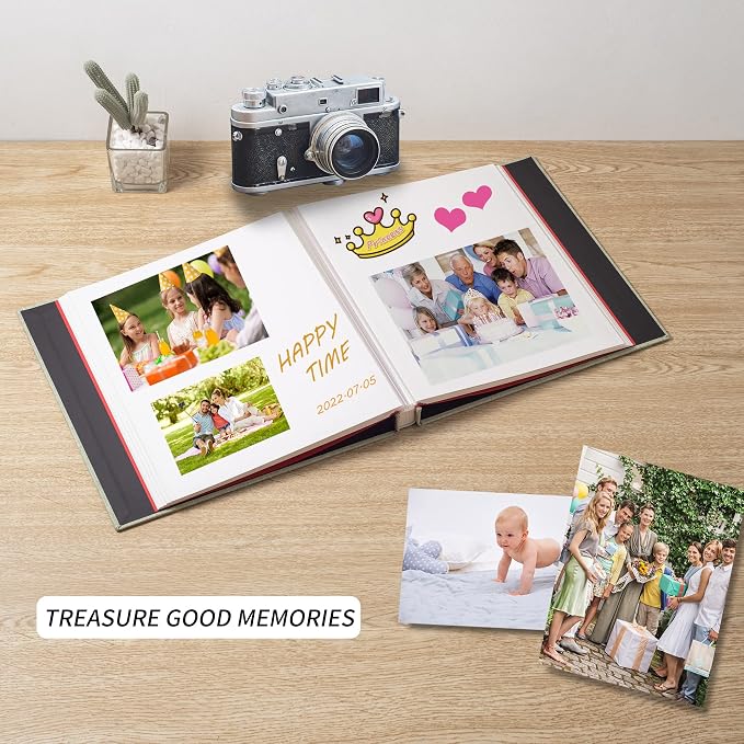 Large Photo Album Self Adhesive Scrapbook Album for 4x6 6x8 8x10 Pictures 12.6"x11" Inch 40 Pages Linen Cover Magnetic Photo Album with A Metallic Pen and DIY Sticker(Grass Green) - Image 3