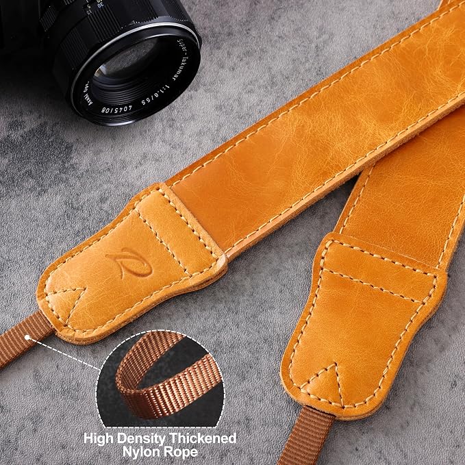 Padwa Lifestyle Caramel Yellow Leather Camera Strap - 1.5" Soft Full Grain Cowhide Camera Straps for Photographers, Soft Suede Fabric Padded Leather Strap with Quick Release fits All Cameras - Image 5