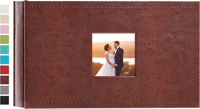 potricher Small Photo Album 4x6 100 Photos, Leather Cover, Brown | Leather 4x6 Picture Album with 100 Horizontal Pockets, Photo Book for Family, Wedding, Anniversary, and Baby by potricher