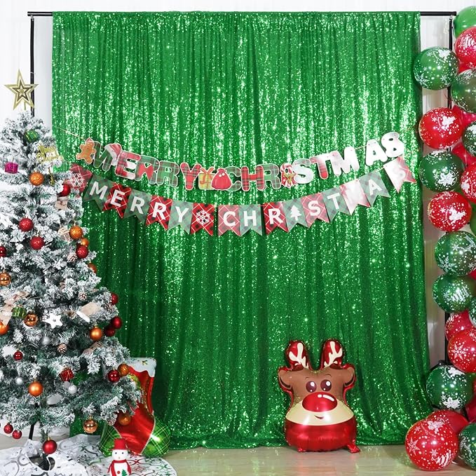 Poise3EHome 8FT x 10FT Green Sequin Photography Backdrop Curtain for Party Decoration, Green - Image 9