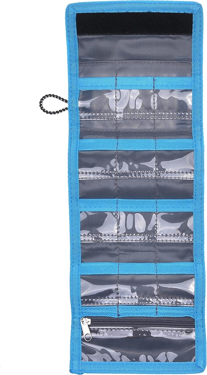 Memory Card Wallet - SD Card Storage - Slim and Foldable with Transparent Slots - Can Carry Up to 15 SD Cards - Straps with Tether Included - (Black/Blue) - Image 4