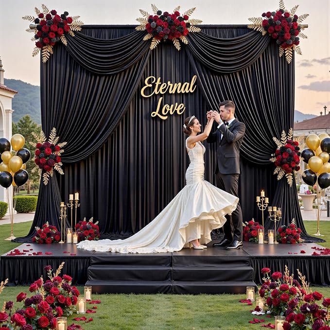 30 ft x 10 ft Wrinkle Free Black Backdrop Curtain for Parties, 6 Panels 10ft Polyester Black Photo Backdrop Drapes for Graduation Birthday Wedding Party Stage Curtains, Thick Bulk Background Curtains - Image 3