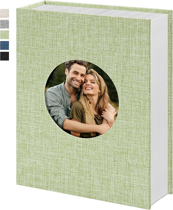 Vienrose Photo Album 4x6 Photos 200 Pockets Linen Cover Slip-in Photo Book with Round Window for Wedding, Vacation Memories, Personalized Picture Organizer, Green by Vienrose