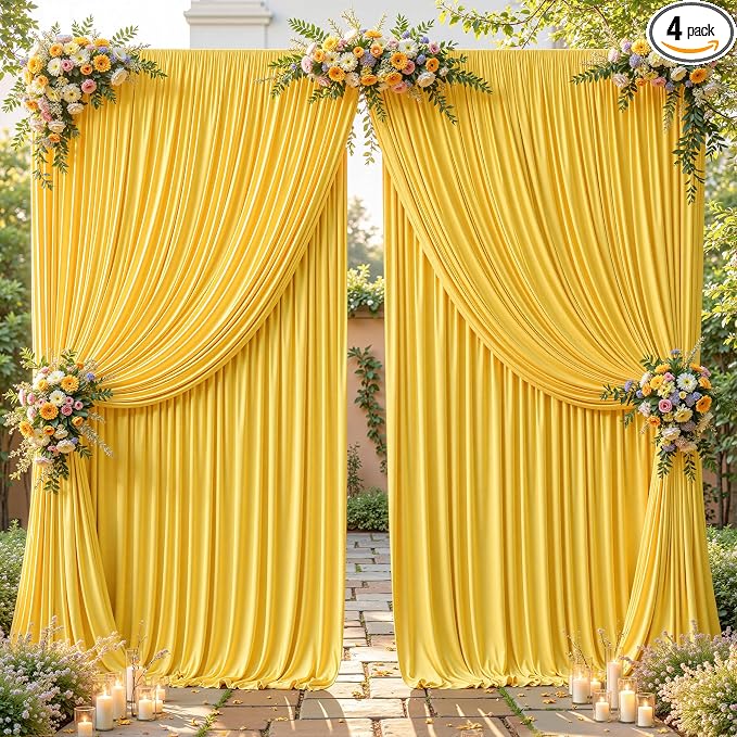 16ftx10ft Wrinkle Free Yellow Backdrop Curtain - 10 Feet Photography Backdrop Drapes, Silky Polyester Back Drop Cloth for Wedding Baby Shower Balloon Arch Background by Unknown