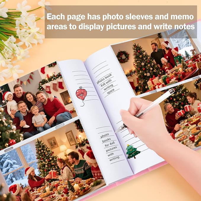4x6 Photo Album Holds 240 Photos Writing Space, Linen Cover, Pink | Clear Acid-Free Sleeves, Memo Writing Areas, Front Display Window, Baby, Wedding, Travel & Family Picture Keepsakes - Image 4