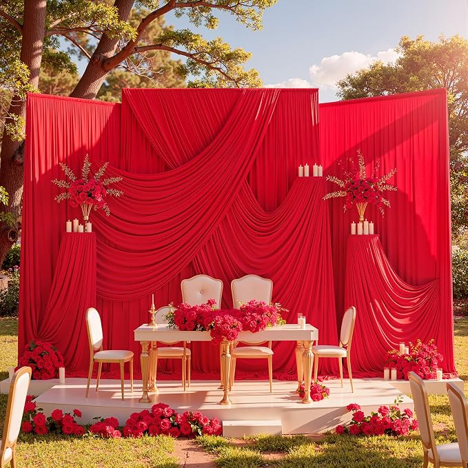 10 Panels 5x10ft Red Backdrop Curtains for Parties, Wrinkle Free Red Photo Backdrop Drapes Back Drop Cloth Drapery for Wedding Birthday Photography Baby Shower Background Decor - Image 3