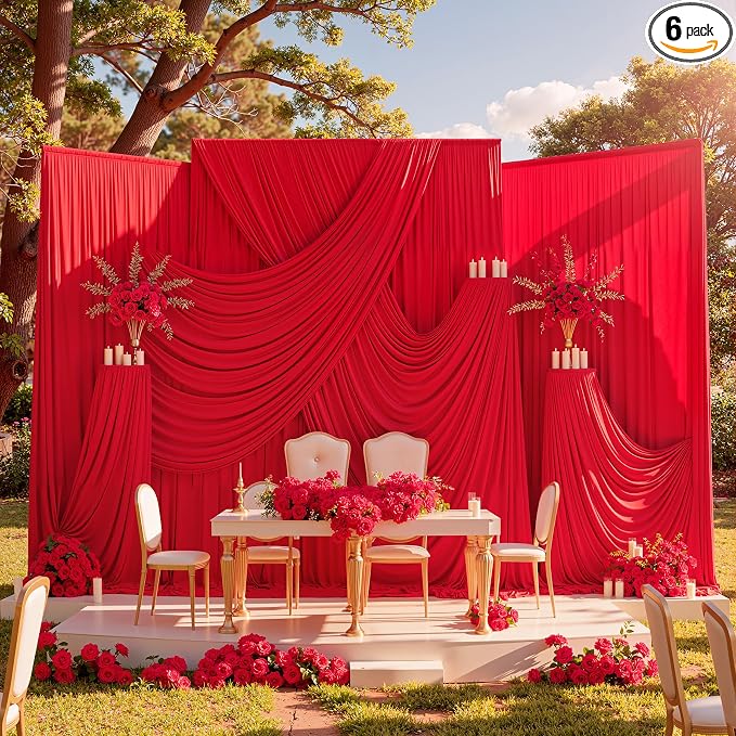 30ftx10ft Red Backdrop Curtains for Parties, Wrinkle Free 6 Panels 5x10ft Silky Photo Backdrop Drapes Back Drop Cloth Drapery for Wedding Birthday Photography Baby Shower Background Decor by CO-AVE