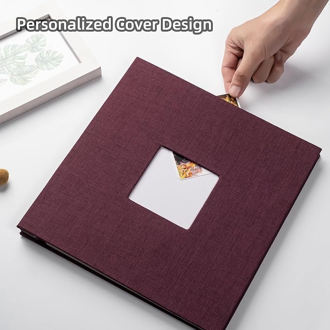 HoneyTolly Large Photo Album Self Adhesive, DIY Scrapbook Album for 4x6 8x10 10x12 Pictures, 60 Pages Linen Cover Memory Book, Ideal Gift for Family Wedding Baby Christmas Anniversary(Purple) - Image 2