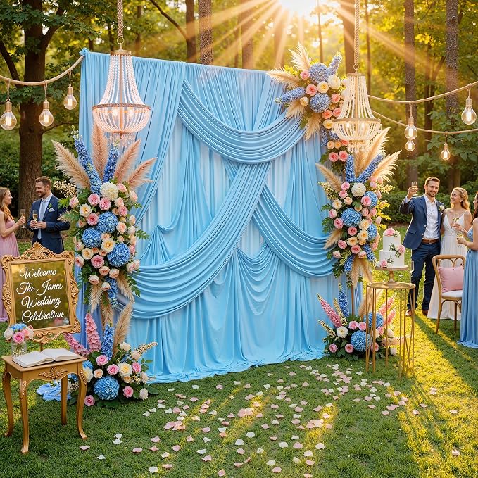10x8ft Wrinkle Free Baby Blue Backdrop Curtains for Parties, Thick Fabric Backdrop Drapes for Wedding Birthday Photography Baby Shower Party Background by ENJOYYOURPARTY