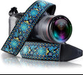 Camera Strap - Shoulder, Crossbody & Neck Camera Strap for Photographers, Fits All Cameras, Canon Nikon Sony Fujifilm, Padded Strap W/ Quick Release, Embroidered Cotton & Leather Ends, Blue by ArtTribute