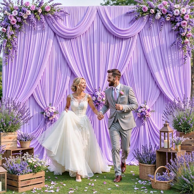 6 Panels Lavender Backdrop Curtain for Parties Wedding Wrinkle Free Light Purple Photo Curtains Backdrop Drapes Fabric Decoration for Baby Shower Photoshoot 30ft(W) x 10ft(H) - Image 4
