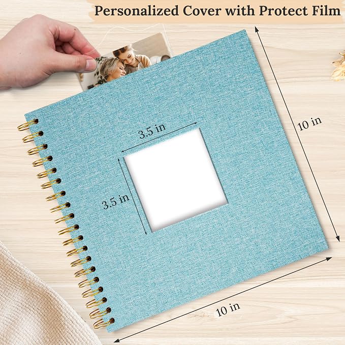 10"x10" Scrapbook Photo Album Linen Cover 20 Sheets 40 Pages White Paper | Blue Hardcover Kraft White Pages Memory Book, for Travel Wedding Guest Book Christmas Baby Shower Fits 4x6 & Instant Photos - Image 2