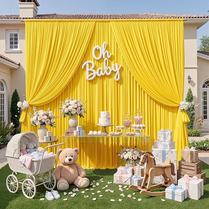 30ft x 10ft Wrinkle Free Yellow Backdrop Curtains for Parties, Thick Polyester Lemon Backdrop Drapes for Birthday Party Wedding Photography Background Baby Shower - Image 8