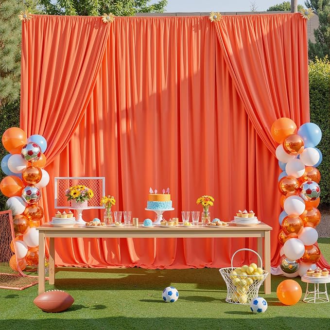 20ftx10ft Wrinkle Free Orange Backdrop Curtains for Parties, Silky Polyester Photo Backdrop Drapes 4 Panels 5x10ft Back Drop Cloth for Wedding Birthday Baby Shower Photography Background - Image 3