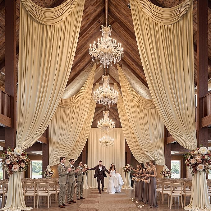 10x16 ft Champagne Backdrop Curtains for Weddings, Birthdays and Photos | 2 Panels 5x16 ft, Wrinkle-Free Polyester Drapes, Washable, Ironable, 4 in Rod Pocket for Baby Showers and Graduations - Image 3