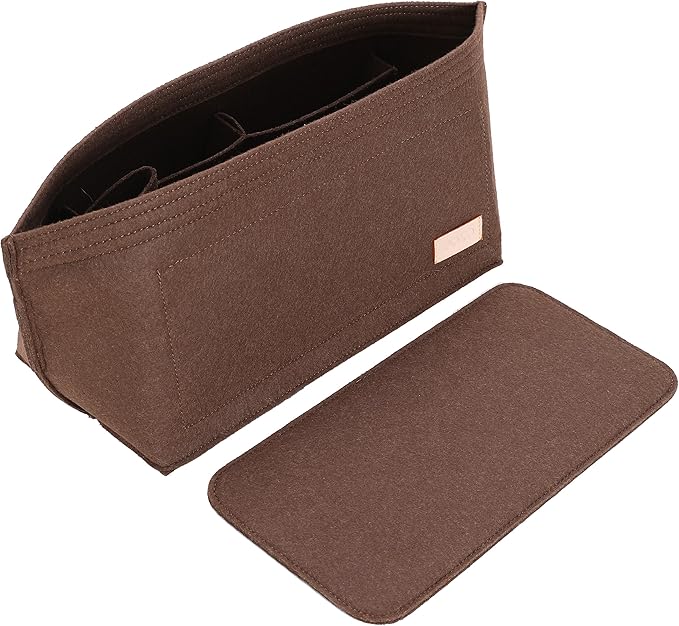 Doxo Purse Organizer Insert for Handbags & Base Shaper 2pc Set, Felt Neverfull MM Organizer Insert, Tote Bag Organizer with Zipper Pocket and Bottle Holder, Fit Speedy 30 Neverfull MM and More,Brown-L by Doxo