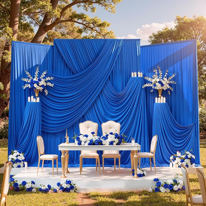 10x10 ft Wrinkle Free Royal Blue Backdrop Curtains for Parties, Silky Polyester Blue Photo Backdrop Drapes 2 Panels Back Drop Cloth for Wedding Birthday Photography Background - Image 5