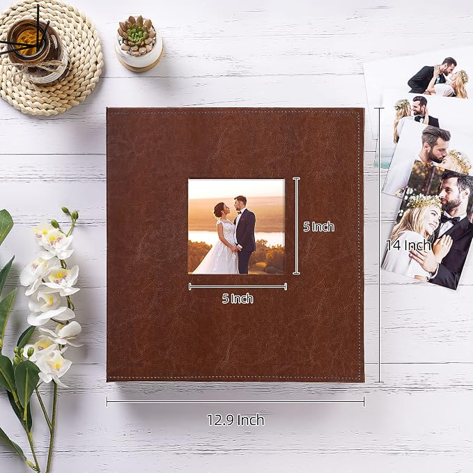 potricher Large Photo Album 4x6 600 Photos, Leather Cover, Brown | Large Capacity Picture Albums with 600 Horizontal and Vertical Pockets, Photo Book for Family, Wedding, Anniversary, Baby - Image 2