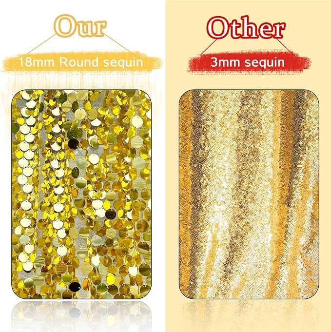 Gold Payette Sequin Backdrop, 4x10 Feet, 2 Panel Shimmer Large Sequin Backdrop Curtain for Decor, Parties, Home - Image 5