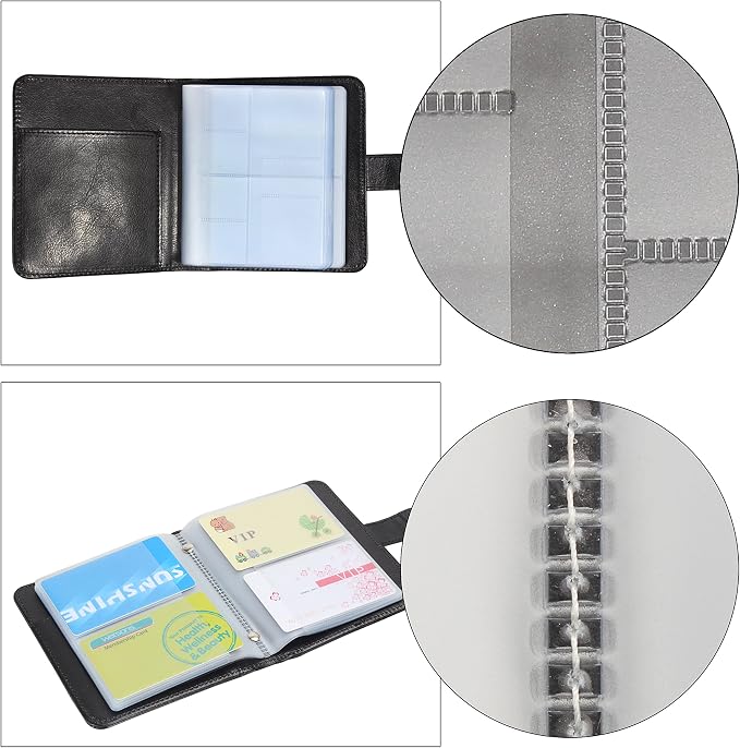 Wisdompro Business Card Organizer Book with 64 Card Slots, Black | Premium PU Leather, Wallet Name Credit ID Card Holder Case with Magnetic Shut, 14 Extra Small Cells for Memory Cards - Image 8